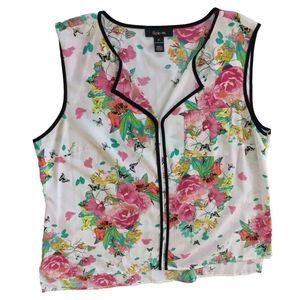 Style&Co Women XL Floral/Paisley Pocket V Shape Neck Tank Tops Blouse Multicolor